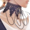 Aniwon Punk Style Wedding Party Black Lace Choker Beads Tassels Chain Pendant Necklace for Women