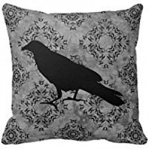 B Lyster shop Gothic Halloween Black Crow Raven On Gray #4053W Cotton & Polyester Soft Zippered Cushion Throw Case Pillow Case Cover