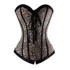 Camellias Women's Floral Lace up Back Sexy Overbust Corset Bustier Top Lingerie with G-string Grey,SZ1408-Grey-M