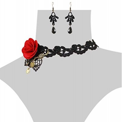 Charm.L Grace Flower Lace Gothic Lolita Pendant Choker Necklace Earrings Set Wedding Halloween Accessories