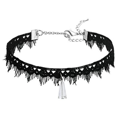 Daesar Womens Necklace Lace Stretch Gothic Tattoo Cone Pendant White Black Choker Necklaces, 29.5+8.5CM