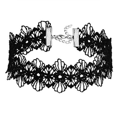 Daesar Womens Necklace Lace Trim Design Flower Tattoo Gothic Black Choker Necklaces Length 34+5.3CM