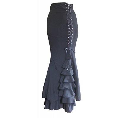 Black Size 14 Gothic Vintage Ruffle Corset Fishtail Skirt LARP Victorian