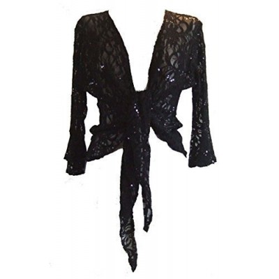 Black Sparkly Sequin Lace Front Tie Evening Bolero Shrug. Size 20/22