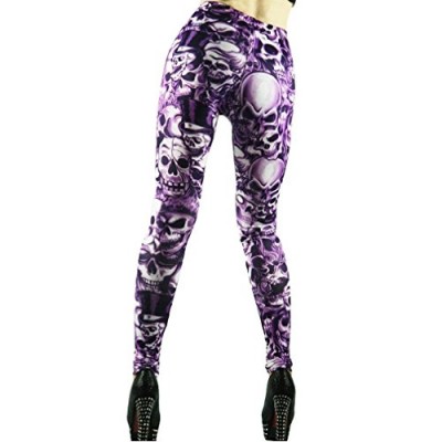 Dawdyfu Gothic Punk Sexy Skull Print Leggings Tights Pants (purple)