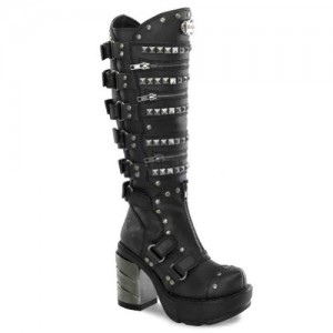 DEMONIA SINISTER-301 Women's 3 1/2" Chromed ABS Heel, 1 1/2" Moulded Pu PF Knee Boots