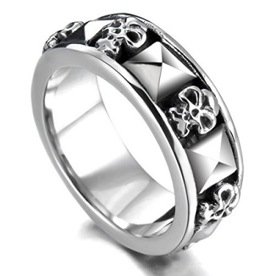 INBLUE Mens Stainless Steel Ring Band Silver Gold Tone Black Chain Wedding