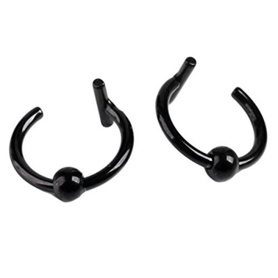 JOVIVI 2pc 16g Stainless Steel Fake Lip Ear Nose Stud Ring Clip On Cartilage Non Piercing Rings Hoop Gothic