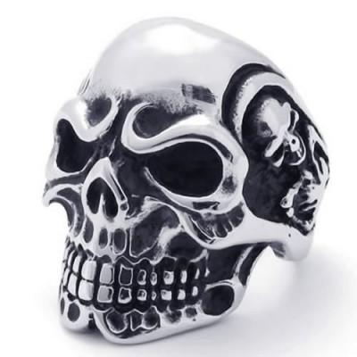 KONOV Vintage Gothic Skull Biker Stainless Steel Mens Ring, Silver