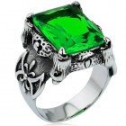 Men's Large Stainless Steel Crystal Dragon Claw Knight Cross Flower Gothic Vintage Ring , Silver Green Size 7