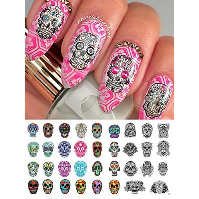 Sugar Skull Nail Art Day of the Dead Decals Assortment #3 - Featured in Rachael Ray Magazine October 2014!