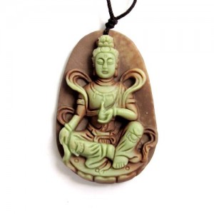 Two Layer Natural Stone Tibetan Buddhist Kwan-yin Buddha Amulet Pendant