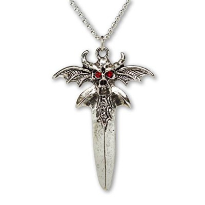 Gargoyle Blade with Red Crystals Medieval Renaissance Pendant Necklace