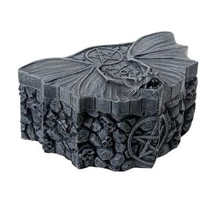 SUMMIT BY WHITE MOUNTAIN Matte Silver Tone Metal Pentagram Bat Box with Skull Stone Designs