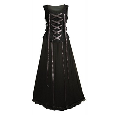 Victorian Valentine Steampunk Gothic Renaissance Women's Laced Top & Skirt (L, Black)