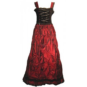 Victorian Valentine Women's Square-Neck Graphic Sleeveless Long Gown Dress, Red Black, Small