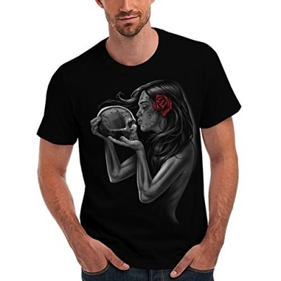 Wellcoda | Gothic Skull Girl Mens NEW Dead Rose Kiss Black T-shirt M