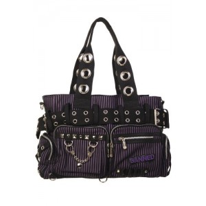 Striped Punk Rock Steampunk Purse with Handcuff Skull 