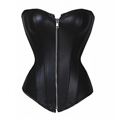 Bslingerie Womens Faux Leather Zipper Front Bustier Corset (M, Black)