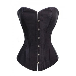 Chicastic Black Satin Sexy Strong Boned Corset Lace Up Bustier Top - Medium