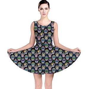 Black Day of the Dead Sugar Skull Skater Dress