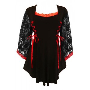 Dare To Wear Victorian Gothic Boho Women's Plus Size Anastasia Corset Top Black/Scarlet 4x