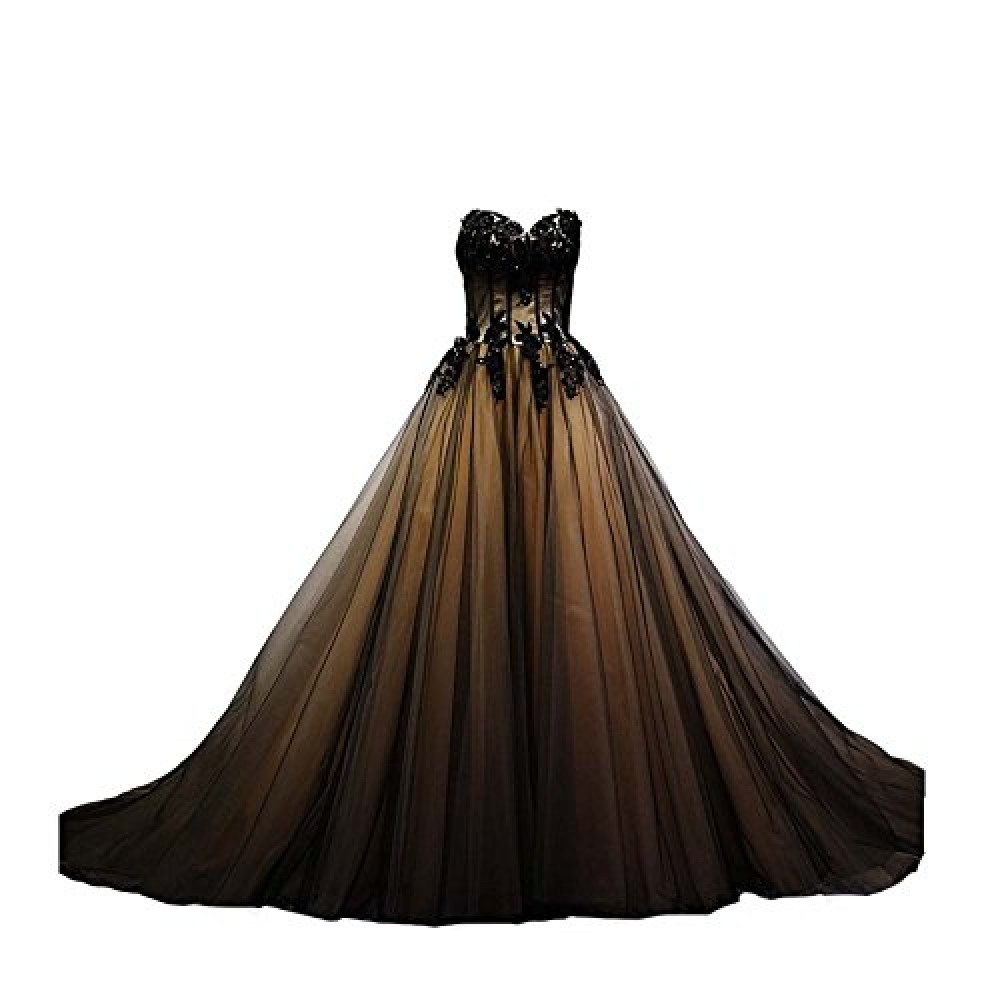 Kivary Sweetheart Black Tulle Gold Lace Corset Ball Gown Gothic Prom ...