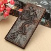 OURBAG Men's Genuine Leather Business Long Bifold Wallet Purse Dragon Pattern Brown