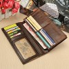 OURBAG Men's Genuine Leather Business Long Bifold Wallet Purse Dragon Pattern Brown