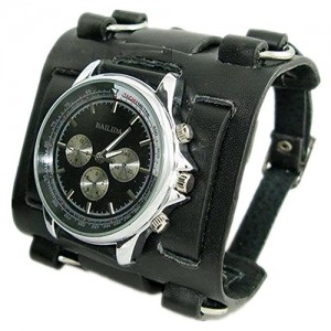 Hot Selling Black Hip-hop Gothic Punk Style Men Watch 7.5cm Wide Leather Cuff Watch Fashion Watch Fashion Watch so Luxury