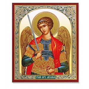 Religious Gifts Saint St Michael With Sword Russian Wooden Icon Gold Foiled 3 Inch