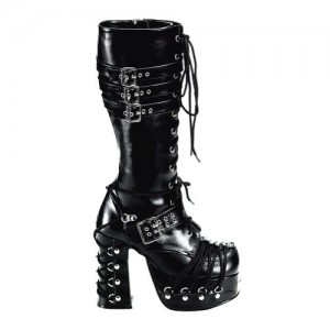 4 1/2 Inch Gothic Boots Lace Up Boots With Buckles Studs  & Chunky Heel 