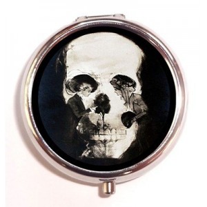 Victorian Goth Skull Illusion Two Women Flower Gothic Pill Box Case Pillbox