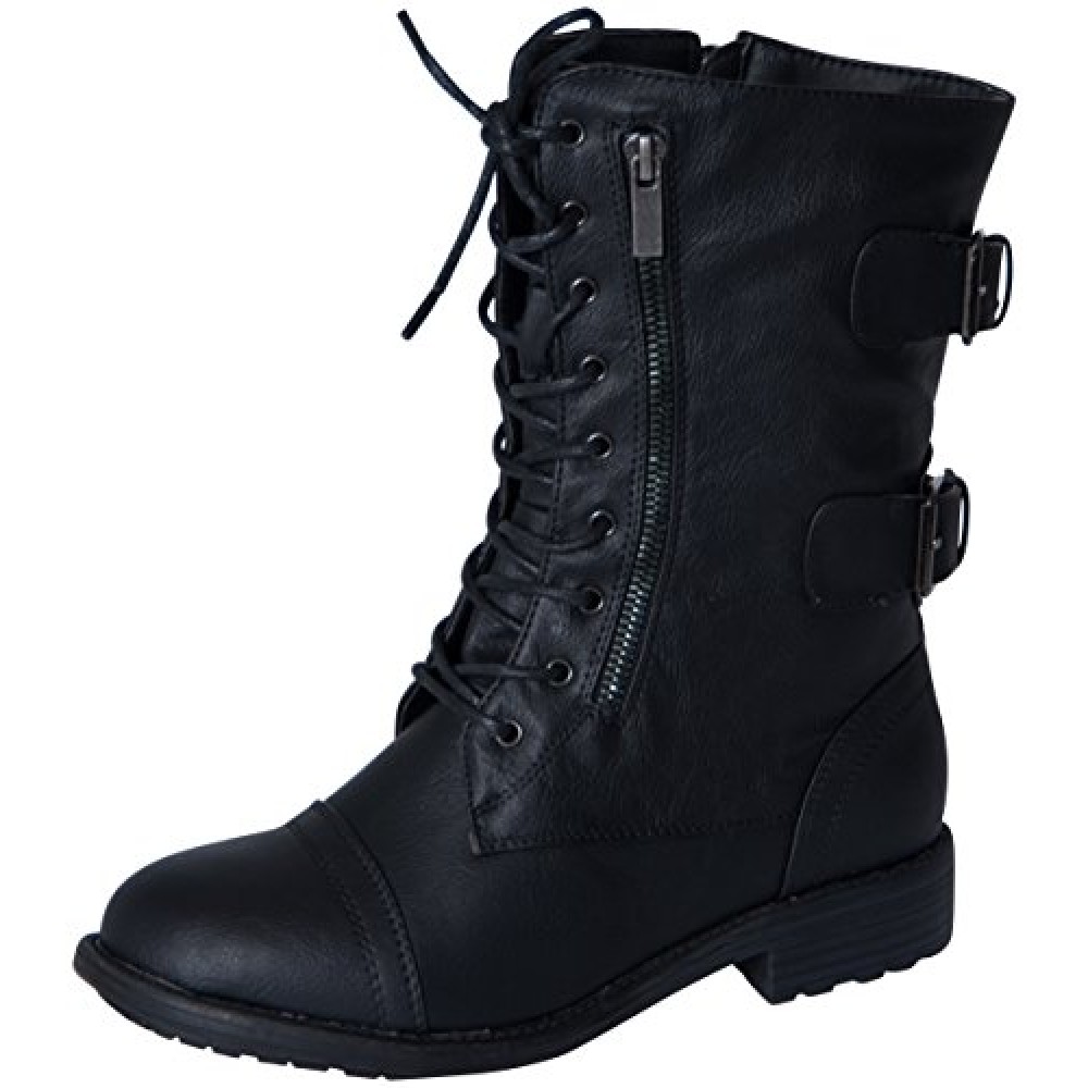 Amazon.com | Top Moda Women's Pack-72 Lace Up Combat Boot | Mid-Calf